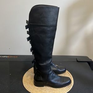 Ellen Tracy Leather Back Bow Tie Knee High Equestrian Ridding Boots Size 7